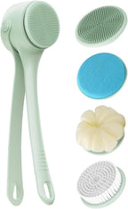 Rechargeable Electric Body & Back Scrubber Brush – Waterproof Spinning Bath Brush with Dual Long Handles & 5 Replaceable Heads for Deep Cleansing, Exfoliating & Massage