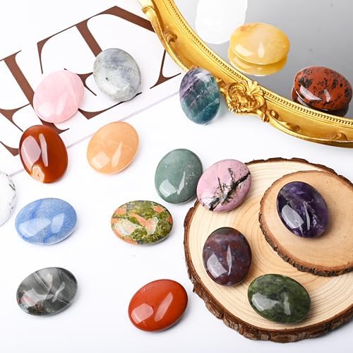 WHAL&YUNE Amethyst Palm Stone Healing Crystals Worry Stone Natural Polished Stone for Meditation Energy Balancing Therapy Hot Massage Gifts -1.7 inches (1PC)