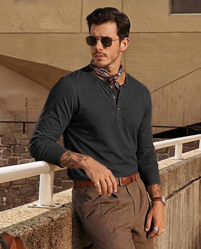 EKLENTSON Men's Long Sleeve Henley Shirts Casual Cotton Shirt Soft Lightweight Pullover 3-Button Shirt Spring Basic Tops