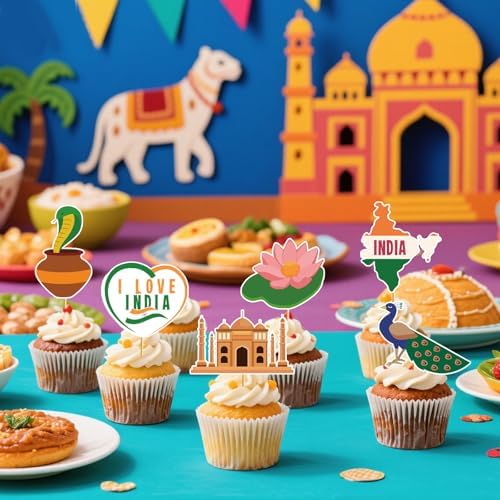 24 Pcs Indian Themed Cupcake Topper I Love Indian Party Cake Decor Indian Decorations Diwali Decorations