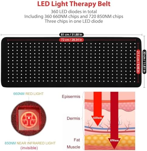 LOVTRAVEL New 360pcs LED 660nm Red Light Therapy Pad and 850nm Near Infrared Light Therapy Devices Mat Large Pads Wearable Wrap for Pain