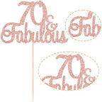 Gyufise 1 Pack 70 & Fabulous Birthday Cake Toppers Rose Gold Glitter 70 Fabulous Cake Decorations for 70th Birthday 70th Anniversary Party Celebration Decorations Supplies