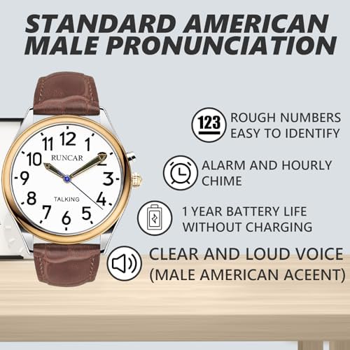 Atomic American English Talking Watch Speaks Clear and Loud Time, Date and Alarm time Perfect for Senior,Visually impaired or Blind People (Mens)