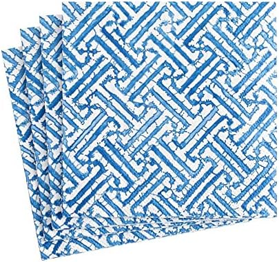 Caspari Fretwork Paper Cocktail Napkins in Blue - 20 Per Package