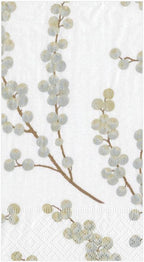 Caspari Berry Branches Paper Guest Towel Napkins in White & Silver - Four Packs of 15