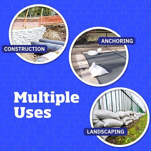 DURASACK Heavy Duty Sand Bags with Tie Strings Empty Woven Polypropylene Sand-Bags for Flood Control with 1600 Hours of UV Protection, 50 lbs Capacity, 14x26 inches, White, Pack of 100