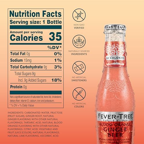 Fever-Tree Blood Orange Ginger Beer – Premium Mixer for Cocktails and Mocktails, 6.8 fl oz Bottles, Pack of 4 – Naturally Sourced, Non-GMO