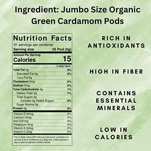 SPICY ORGANIC Bulk Green Cardamom Pods 5 LBS (80 OZ) - Jumbo Size Freshly Harvested Cardamom Spice for Superior Flavor and Aroma - Non-GMO- Gluten Friendly - USDA Certified Organic