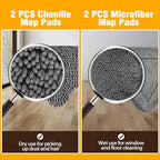JEHONN Triangle Wall Mop Replacement Heads, 2 PCS Chenille Pads & 2 PCS Microfiber Pads for Wet and Dry Use