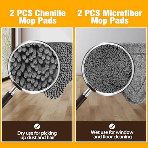 JEHONN Triangle Wall Mop Replacement Heads, 2 PCS Chenille Pads & 2 PCS Microfiber Pads for Wet and Dry Use