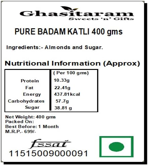 Ghasitaram Gifts Bhaidooj Gifts for Brothers - Pure BADAM KATLI 400 GMS