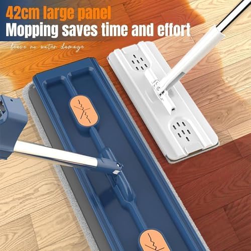Streamline Mop - 2024 New Upgrade Style Large Flat Mop, Large Flat Mop for Wet and Dry, 360 Rotating Dust Mop Hand-Wash Free, Large Flat Mop with Bucket, with Dewatering Scraper (D)