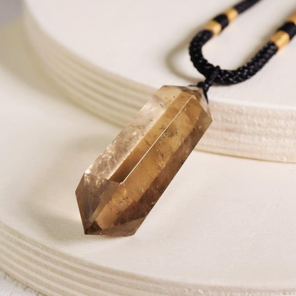 Natural Smoky Quartz Pendant Crystal Point Healing Adjustable Necklace for Women Men