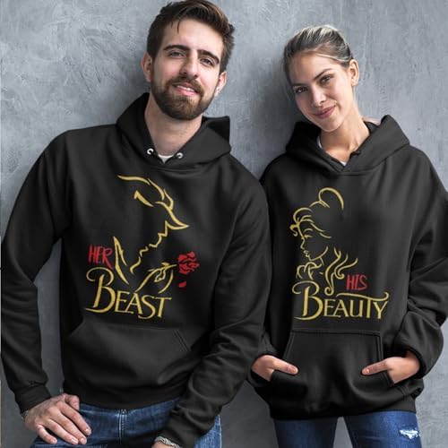 Matching Couples Shirts Her Beast His Beaty Shirt, Set for Men Women T-Shirt Valentine Outfit, Husband Wife T-Shirts, Women Men Couple Valentine's Day Tshirt