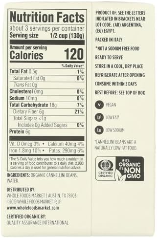 365 by Whole Foods Market, Organic Unsalted Cannellini Beans, 13.4 Ounce