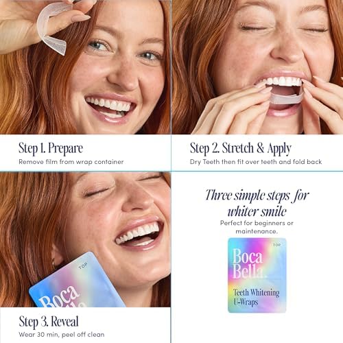 BocaBella Teeth Whitening U-Wraps - 15% Hydrogen Peroxide Whitening Strips & Tray Alternative - Nano-Hydroxyapatite Enamel Safe - 10 Treatments - Up to 23 Shades Whiter - No Harsh Sensitivity