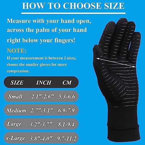 2 Pairs Copper Arthritis Gloves for Hand Pain, Full Finger Compression Gloves for Men Women, Relieve Swelling, Carpal Tunnel, Support Wrist, Joint for Crocheting (Touch Screen, Small)