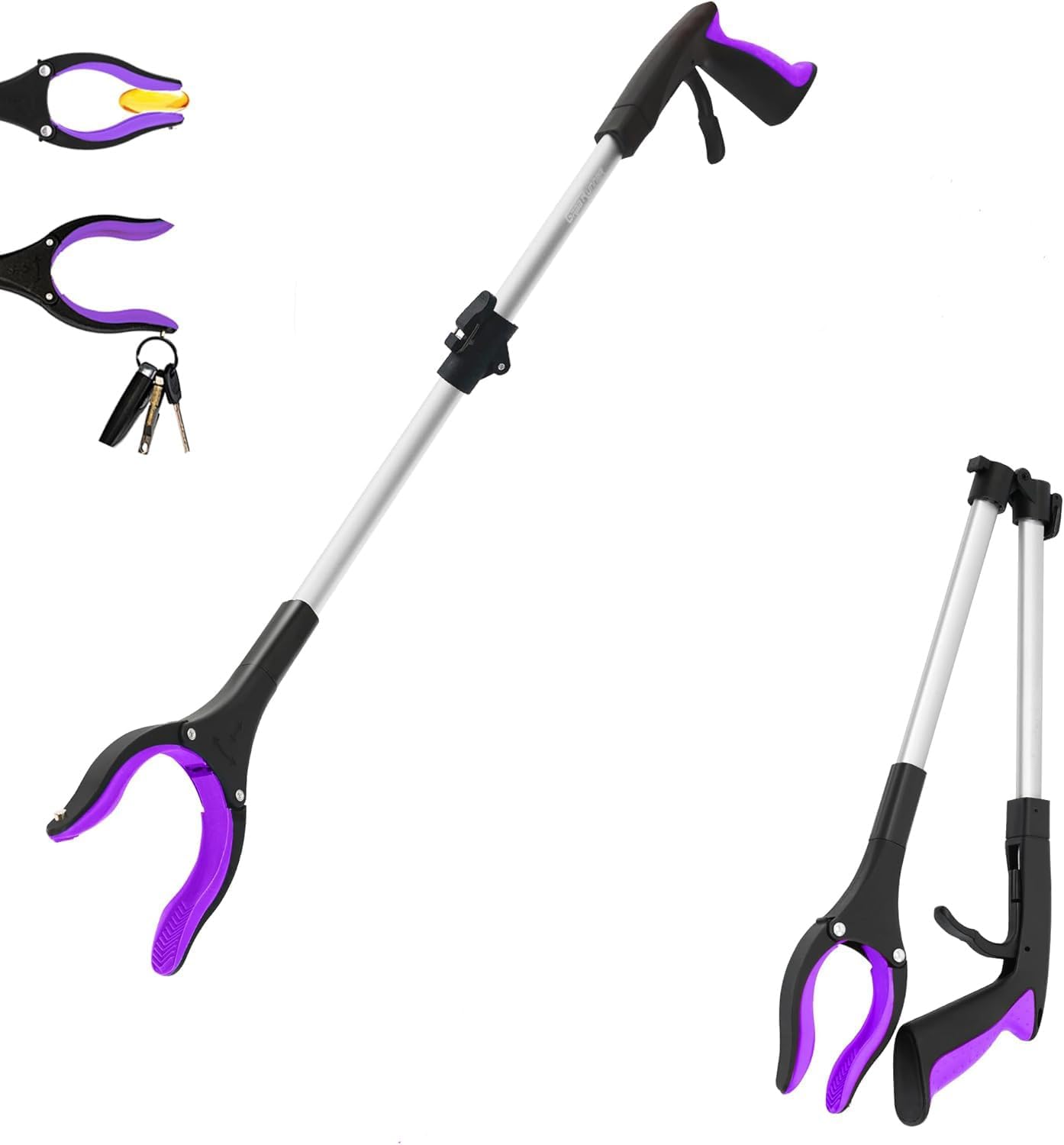 32 inch GrabRunner Heavy Duty(up to 10 lbs) Reacher Grabber Tool with Strong Magnetic (Purple(1Pack))