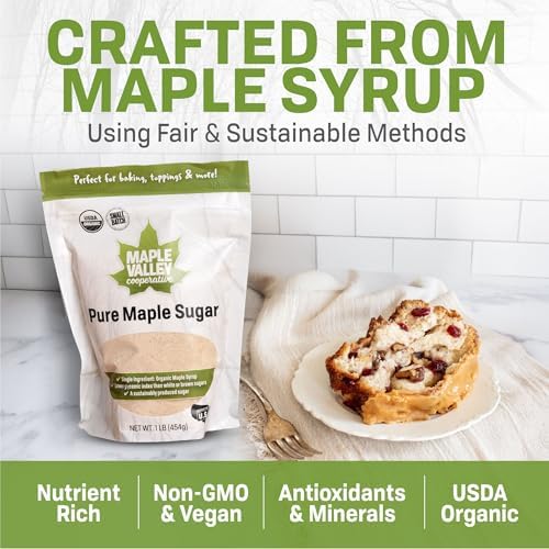 Maple Valley Organic Pure Maple Sugar Granulated, Natural Sugar Alternative, Good in Coffee, Baking, Cooking, Made in USA, 1 lb Bag