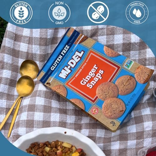 Mi-Del Ginger Snaps Gluten Free - Crunchy Gluten Free Ginger Cookies Made with Real Ginger - Swedish Ginger Snaps Cookies Old Fashioned - Non-GMO Certified, 0g Trans Fat, Healthy Cookies (Pack of 8)