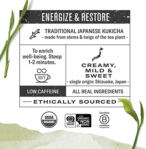 Numi Organic Kukicha Japanese Green Tea, 48 Green Tea Bags, Roasted Japanese Twig Tea, Caffeinated