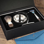 GRUTTI Shaving Kit for Men, 4 in 1 Shaving set Includes Badger Brush, Safety Mens Razor, Shaving Stand, Soap Bowl, Compatible with Fusion 5, Come with Gift Box for Boyfriend Husband Dad Fathers Day