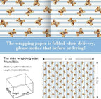FYSUIMU 6 Sheets Bear Wrapping Paper - Not Roll - Blue Bow Stripe Brown Bear Gift Wrap Paper Folded Flat for Baby Shower Birthday DIY Crafts, 19.7 x 27.6 Inch