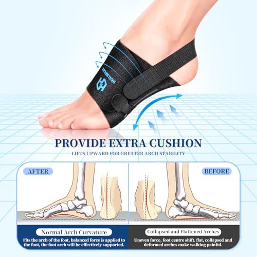 Healrecux Arch Support Braces for Plantar Fasciitis Relief, Adjustable Arch Support Compression Bands, Orthotic Support Sleeves with Gel Pads for Feet Flat, Fallen & High Arches, Foot Pain Support