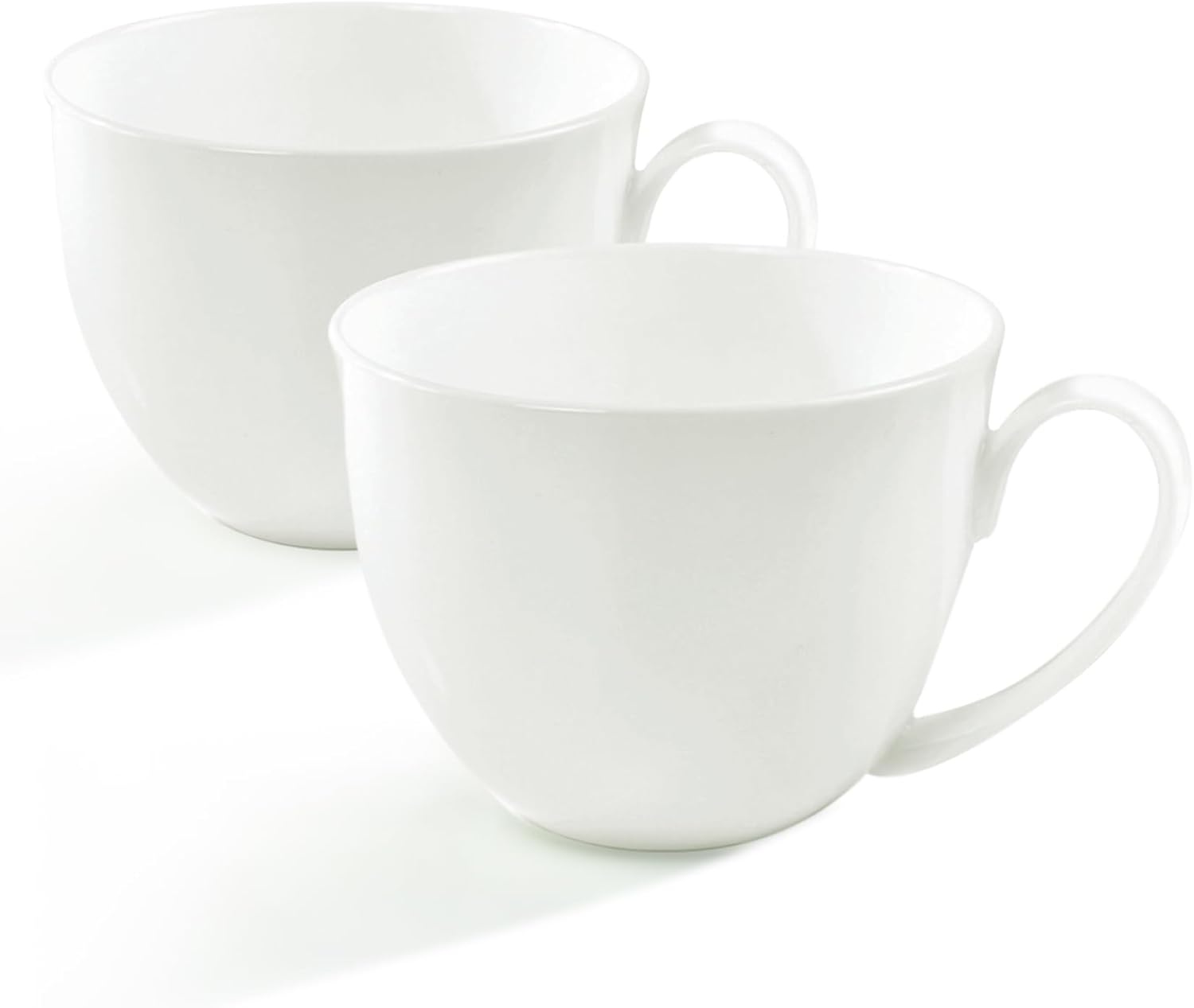 22 OZ White Bone China Soup Mugs with Handles, Large Ceramic Coffee Mugs Set of 2 for Hot Chocolate Cocoa Cereal Salads Yogurt Beverage Milk Latte Cappuccino, Dishwasher Microware Safe