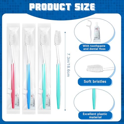 Maxcheck 300 Sets Disposable Toothbrushes Bulk with Toothpaste and Dental Floss Individually Wrapped Travel Toothbrush Set Homeless Supplies for Hotel Guest