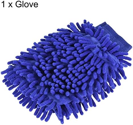 MECCANIXITY Microfiber Soft Chenille Wash Mitten Double Sided Dusting Glove for House Cleaning, Dark Blue