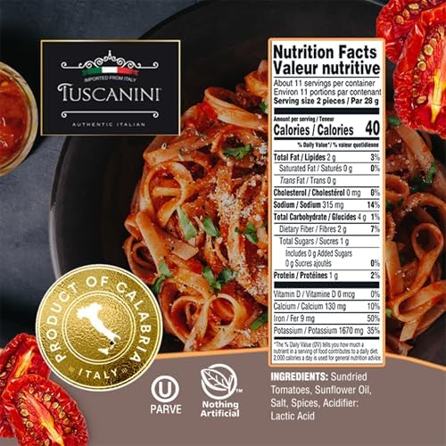 Tuscanini Italian Sun Dried Tomatoes in Oil, 10.6 (2 Pack) | Julienne Cut | Nothing Artificial | Kosher | Product of Italy | Gourmet Ingredient