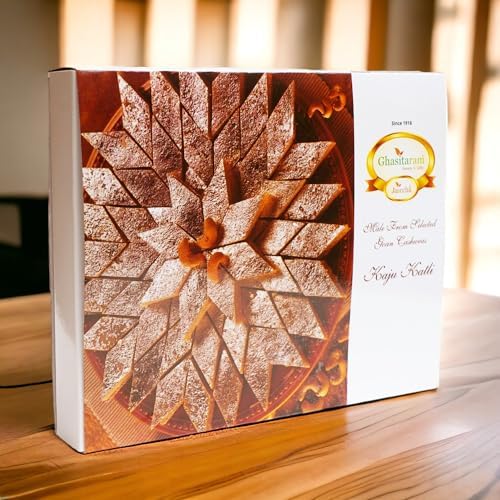 Ghasitaram Gifts Jaiccha Rakhi Gifts for Brothers-Big Hamper Tray of Kaju Katlis, Peri Almonds, Pistachios, Wheat Puffs and Choco Rice Crispies with 5 rakhis