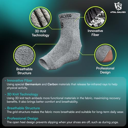 Vital Salveo Germanium & Carbon Open-Toe Ankle Compression Sleeve – Breathable Support for Yoga, Recovery, and Everyday Comfort for Women & Men (opening heel) (1PC)-Medium