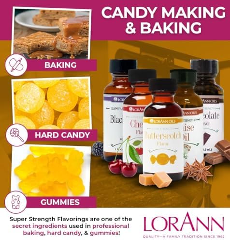 LorAnn Oils Super Strength Flavoring - Used For Candy Making, Flavoring, Baking, Hard Candy, & Flavor Oils - Bold, Natural Flavors 4X Stronger Than Extracts - Butterscotch, Pack of 2, 0.125 fl oz