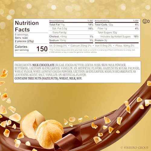 Ferrero Rocher Gourmet Hazelnut Milk Chocolate Gift Box, 16 Individually Wrapped Chocolates, 7 oz