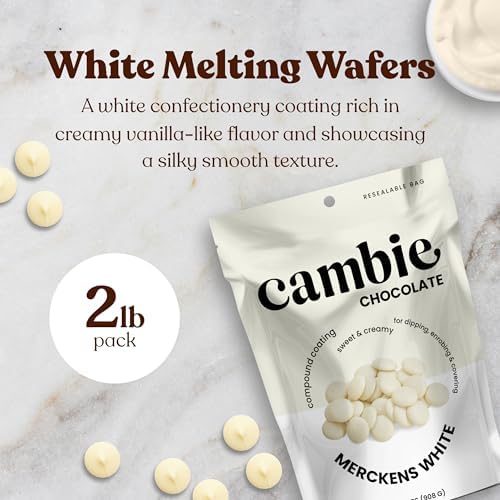 Merckens White Melting Chocolate - 2 Pounds of Premium Quality White Chocolate Flavored Melting Wafers to make Dubai Chocolate Bar, Cake Pops, Cocoa Bombs, & Homemade Desserts