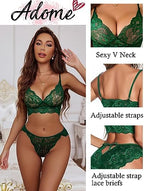ADOME Women's Lace Lingerie Bra and Panty Set Strappy Babydoll Bodysuit S-XXL