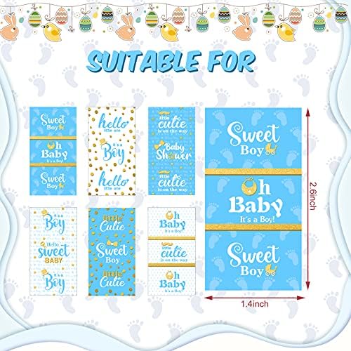 Clabby Baby Shower Candy Wrappers, Mini Candy Bar Miniatures Wrappers Chocolate Bar Label Stickers for Boys Girls Kids Baby Shower Decor (No Candy) (blue Boy Style,180 Pieces)