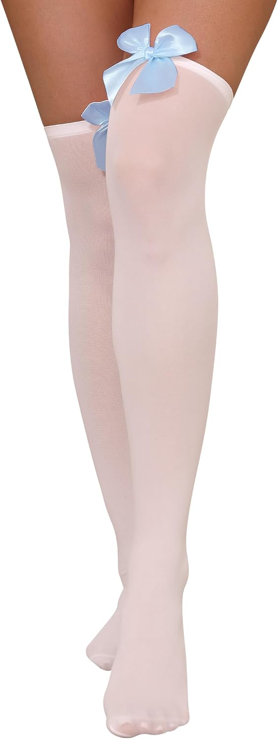 ABAFIP Women Thigh High Stockings with Bow Sheer Knee High Sexy Long Socks Hosiery