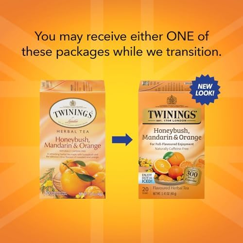 Twinings Honeybush Mandarin & Orange Herbal Tea 2-Pack (20 Tea Bags Ea) – Naturally Caffeine-Free Tea + Reusable Tea Bag Holder