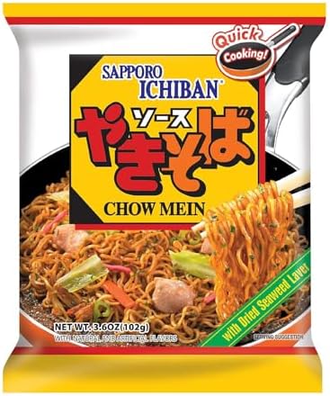 [SAPPORO ICHIBAN] Yakisoba, No.1 Tasting Instant Japanese Fried Noodles, Delicious Chow Mein (3.6 Oz. x 24 packs) | 24 Pack Case