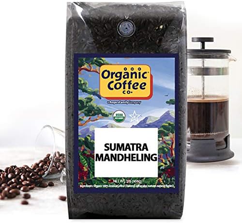 The Organic Coffee Co. Sumatra Mandheling Whole Bean Coffee 2LB (32 Ounce) Medium Light Roast USDA Organic