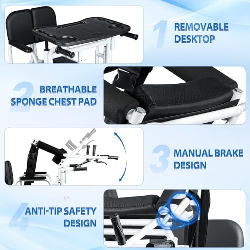 Patient Lift Transfer Chair for Home, Hydraulic Patient Lift Nursing Chair with Height Adjustable & 180° Split PU Leather Thickened Sponge Seat for Elderly from Bed to Toilets/Bathroom/Sofa
