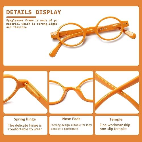 JOSCHOO 5 Pack Retro Round Reading Glasses Mini Small Comfortable Readers for Women Men (5 Mix Clour-4, 1.25)