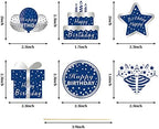36Pcs Happy Birthday Cake Toppers Decorations for Men Boys, Blue Silver Cupcake Topper Decor for 10th 13th 16th 18th 21st 30th 40th 50th 60th Birthday Party Supplies