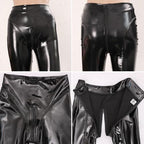 Women's Sexy Wetlook Shiny Synthetic Latex Slim Fit Leggings Stretchy Skinny Zipper Crotch Pencil Pants Trousers