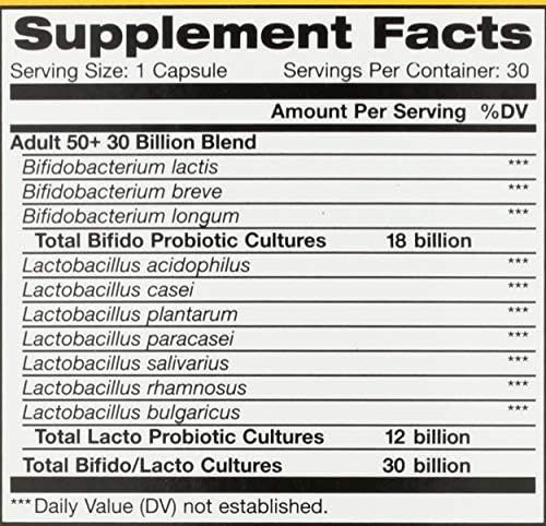 Renew Life Probiotic Adult 50 Plus Probiotic Capsules, Daily Supplement Supports Urinary, Digestive and Immune Health, L. Rhamnosus GG, Dairy, Soy and gluten-free, 30 Billion CFU, 30 Count
