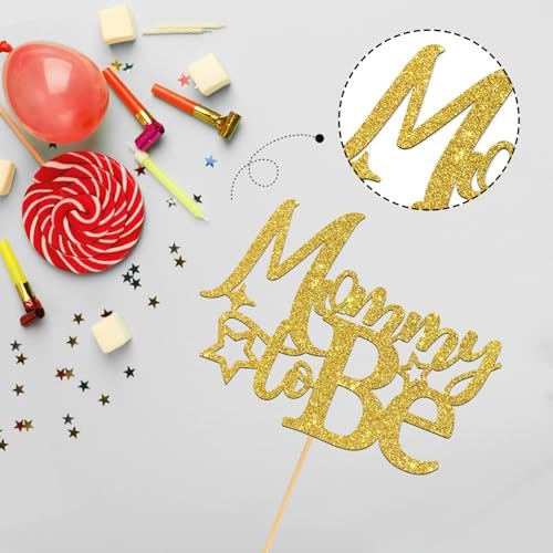 Mommy to Be Cake Topper Best Mom Ever Baby Shower Gender Reveal Pregnancy Announcement Party Cake Decoration Gold Glitter