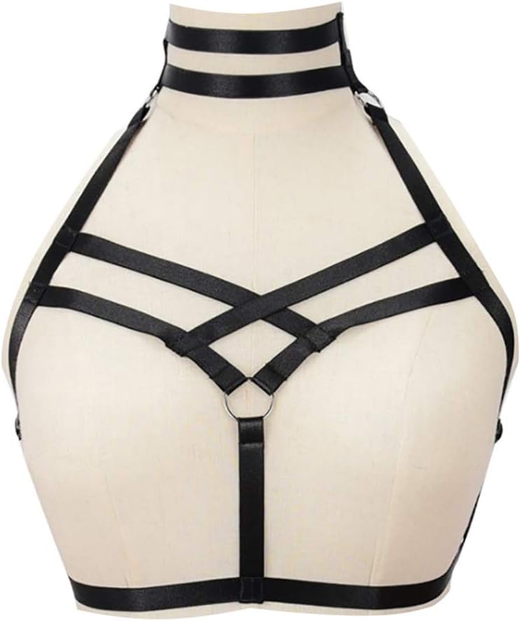 Sexy Women Harness Halter Body Harness Bra Caged Bra Cupless Bra Punk Gothic Style Strappy Bralette Black